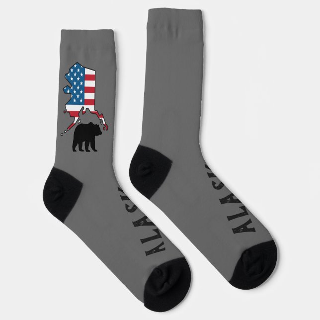Alaska and Bear Silhouette, US Flag Socken (Rechts)