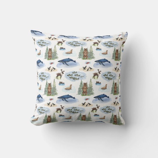 Alaska Animal Toile Throw Kissen (Originalfarben) (Vorderseite)