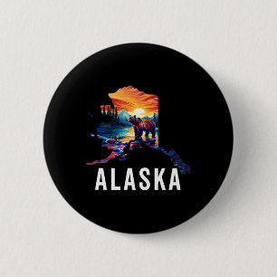 Alaska-Bär Tier Alaska Karte Souvenirs Urlaub Button