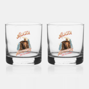 Alaska Bigfoot-Abenteuer Retro-Wilderness-Kunst Whiskyglas