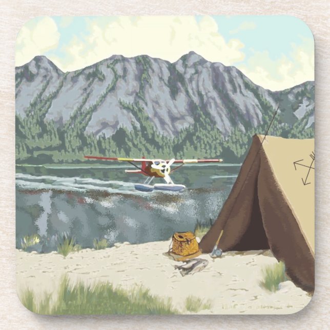 Alaska Bush Flugzeug und Angelreisen Untersetzer (Vorderseite)