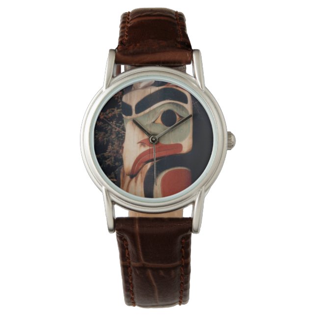 Alaska Carved Holz Totem Pole Foto Armbanduhr (Vorderseite)