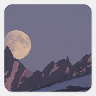 Alaska, Chugach Mountains Vollmond steigt auf Quadratischer Aufkleber