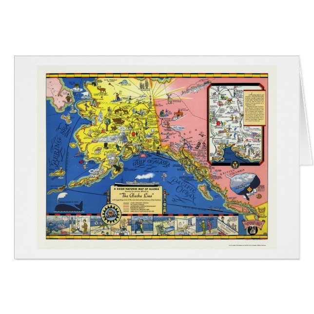 Alaska - Dampfer-Linie Karte 1934 (Vorderseite (Horizontal))