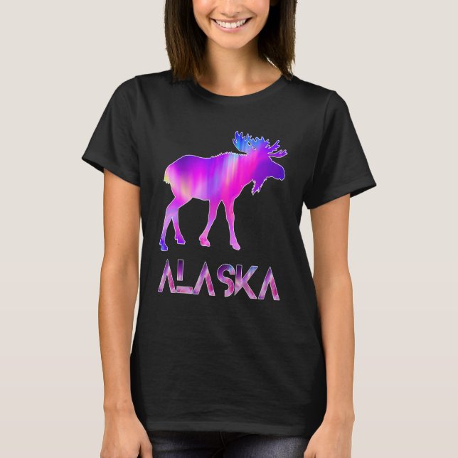 Alaska Day Moose Aurora Borealis At Night T-Shirt (Vorderseite)