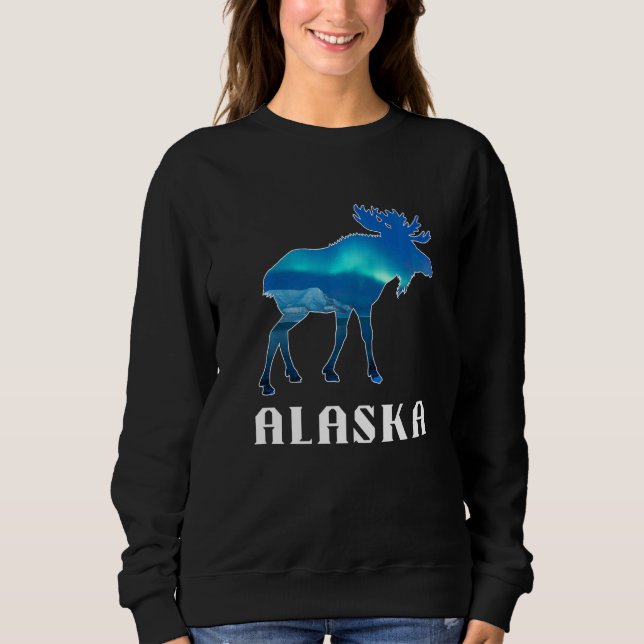 Alaska Day Moose Aurora Borealis Northern Lights   Sweatshirt (Vorderseite)