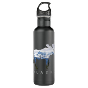Alaska Day Moose Snowy Mountain - Alaskan Tourist Edelstahlflasche