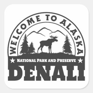 Alaska. Denali Nationalpark und Konserve Quadratischer Aufkleber