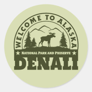 Alaska. Denali Nationalpark und Konserve Runder Aufkleber