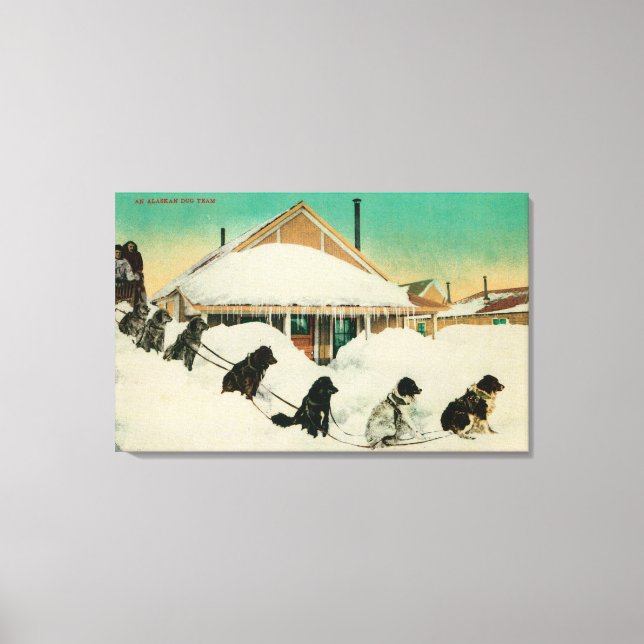 Alaska Dogsled Team in SnowState Leinwanddruck (Vorderseite)
