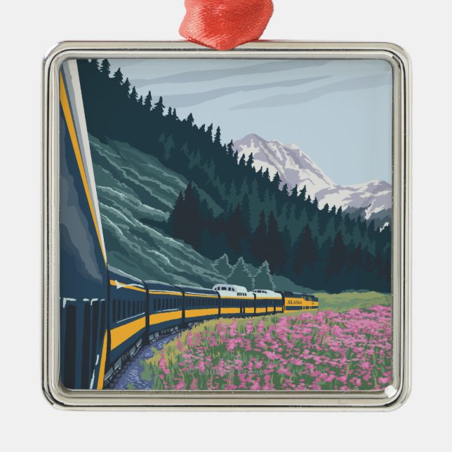 Alaska-Eisenbahn-Szene - Wasilla, Alaska Silbernes Ornament (Vorne)