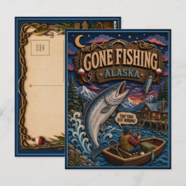 Alaska Gone Fishing Riesiger Königslachs Postkarte