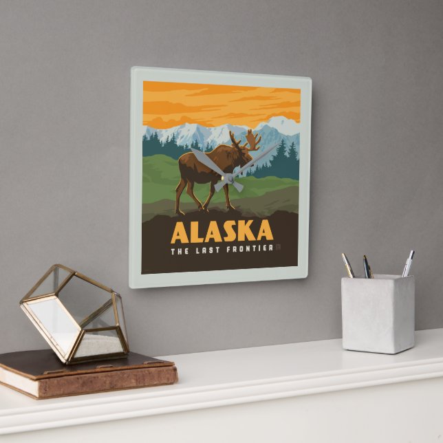 Alaska | GrenzElch Quadratische Wanduhr (Büro)
