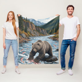 Alaska-Grizzlybär-Fluss-Lachs-Angeln Fleecedecke
