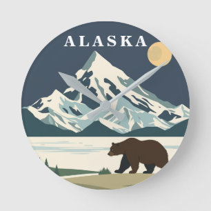Alaska-Grizzlybär-Vintage-Reise Runde Wanduhr