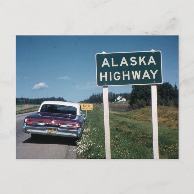 Alaska Highway Sign 1962 Vintage Postkarte (Vorderseite)