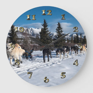 Alaska Husky Dog Sled Race Große Wanduhr