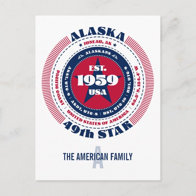 Alaska, Juneau, AK, Patriotic, Monogramm Postkarte (Vorderseite)