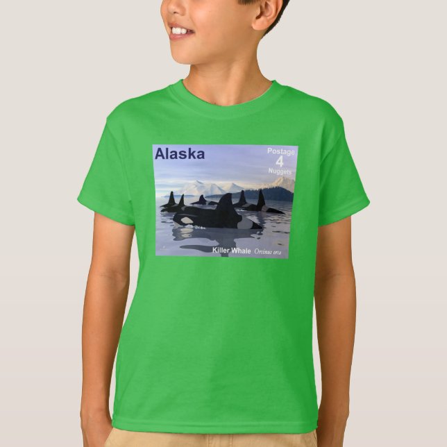 Alaska Killer Whales Briefmarke T-Shirt (Vorderseite)