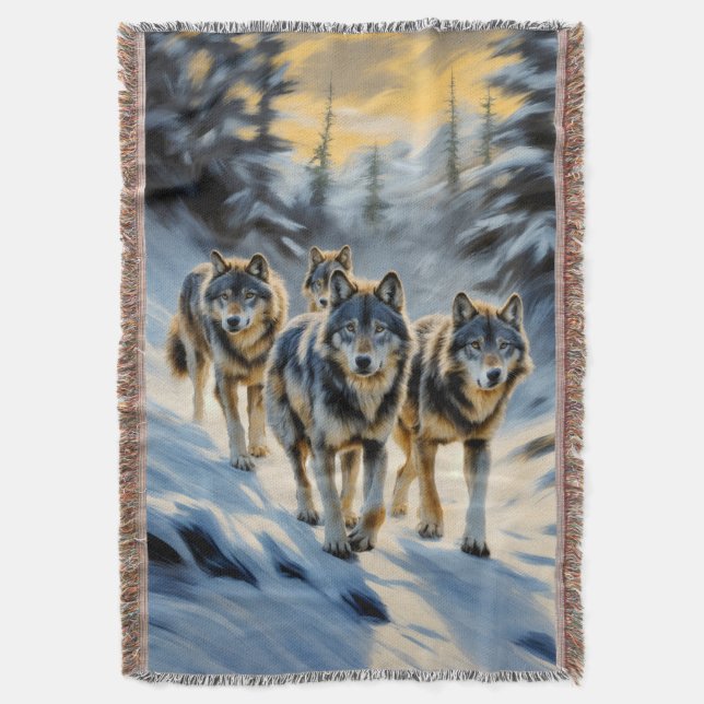 Alaska Landscape Wild Wolf Pack Winterlandschaft Decke (Vorderseite Vertikal)
