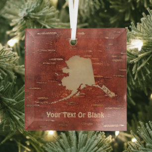 Alaska Map On Inner Birch Bark Ornament Aus Glas