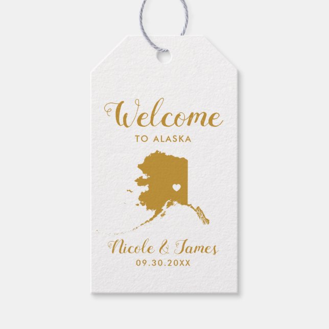 Alaska Map Wedding Welcome Bag Gold Geschenkanhänger (Vorderseite)