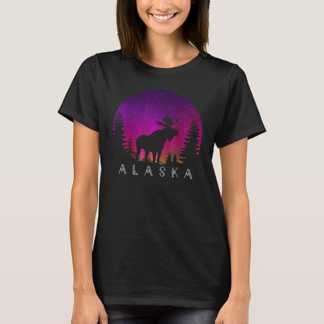 Alaska Moose Aurora Borealis  Alaskan Landscape Ph T-Shirt (Vorderseite)