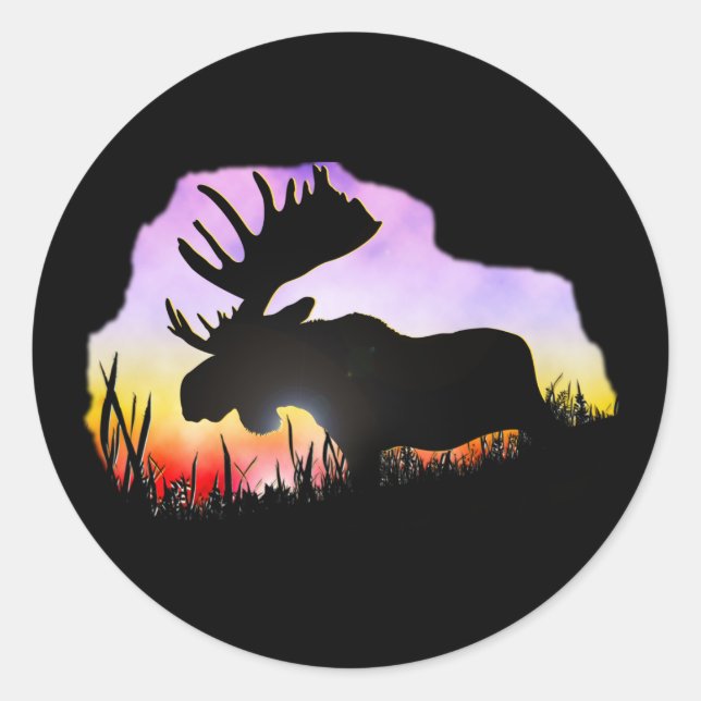 Alaska Moose Sillouette Runder Aufkleber (Vorderseite)