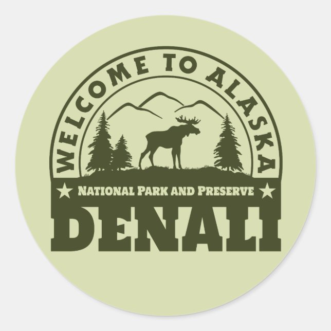 Alaska. Nationalpark Denali und Erhaltung Runder Aufkleber (Vorderseite)