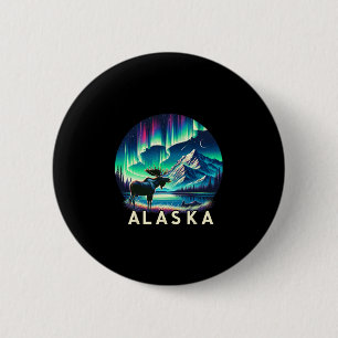 Alaska Nördliche Lichter Aurora-Ansicht Elch-Urlau Button