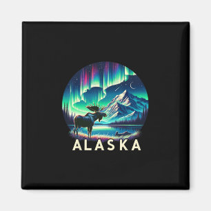 Alaska Nördliche Lichter Aurora-Ansicht Elch-Urlau Magnet