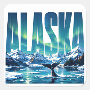 Alaska Nördliche Lichter Berg Wilderness Abenteuer Quadratischer Aufkleber