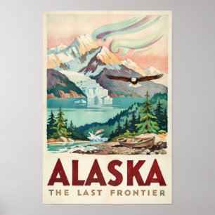Alaska-Nordlichter-Weißkopfseeadler-Illustration Poster
