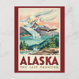 Alaska Nordlichter Weißkopfseeadler Illustration Postkarte