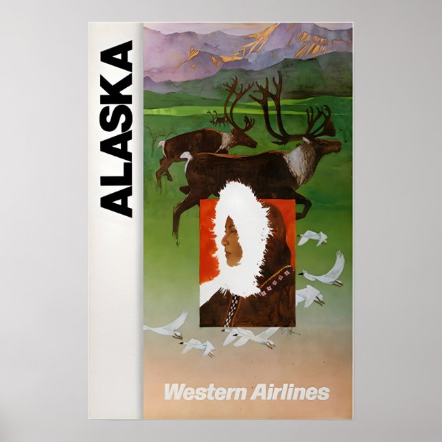Alaska Print Western Airlines Travel Poster Alaska (Vorne)