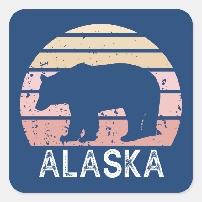Alaska Retro Bear Quadratischer Aufkleber (Vorderseite)
