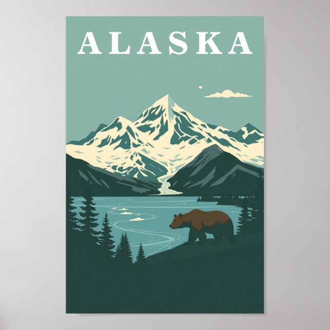 Alaska Retro-Reise Grauer Bär Poster (Vorne)