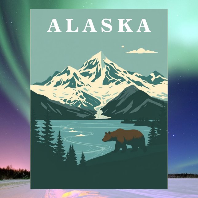 Alaska Retro Travel Grizzly Bear Postkarte (Alaska Retro Travel Grizzly Bear Postcard
)