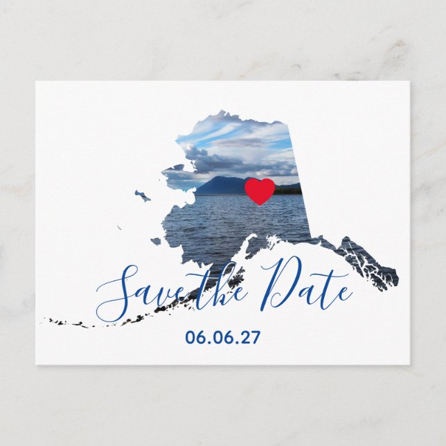 Alaska Shape Foto Rotes Herz Save the Date Ankündigungspostkarte (Vorderseite)