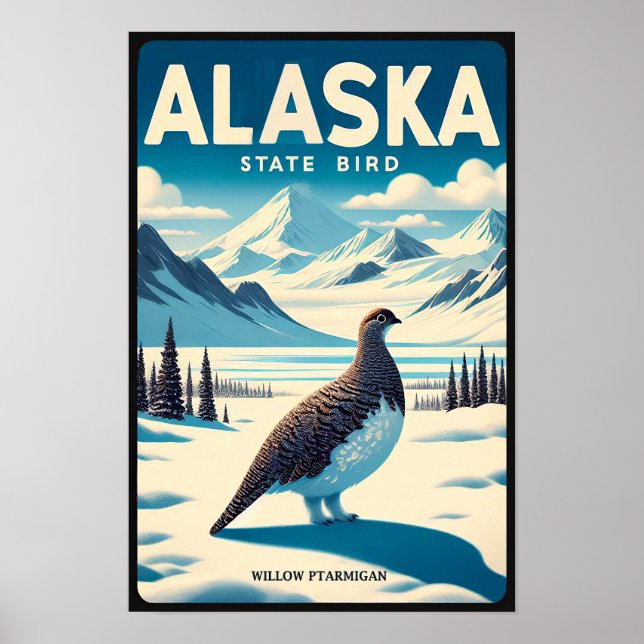 Alaska Staat Bird - Willow Ptarmigan Vintag Poster (Vorne)