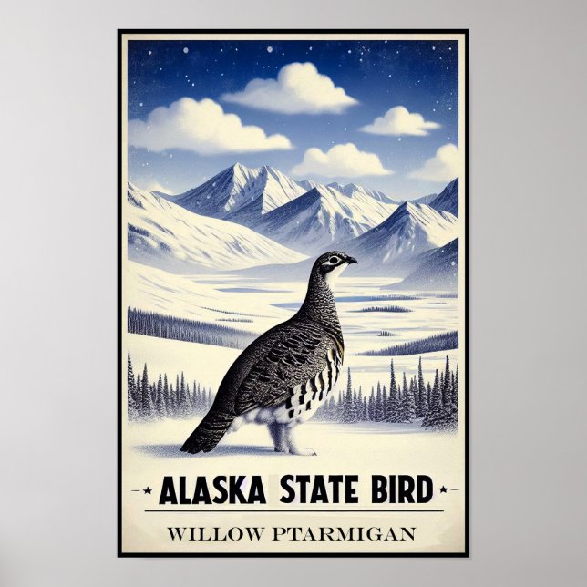 Alaska Staat Bird - Willow Ptarmigan Vintag Poster (Vorne)