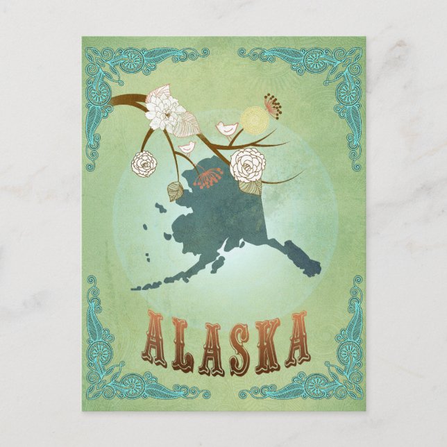Alaska Staat Map - Green Postkarte (Vorderseite)