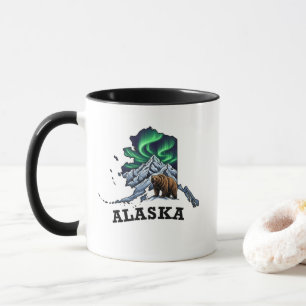 Alaska Staat Tattoo Style Northern Lights, Grizzy Tasse