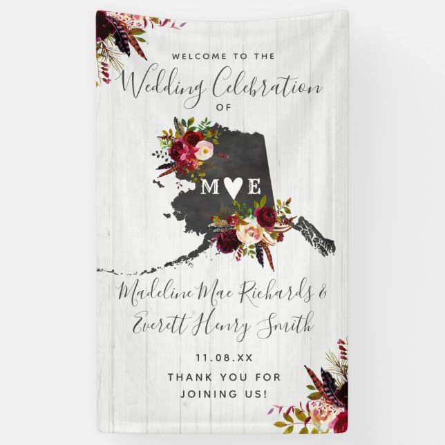 Alaska Staat Zielort Rustikale Hochzeit Willkommen Banner (Vertikal)