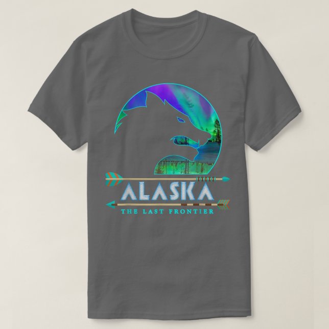 Alaska State Alaskan Wolf with Aurora Borealis Sno T-Shirt (Design vorne)
