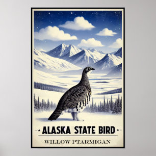 Alaska State Bird - Weiden-Schneehuhn Vintage Poster