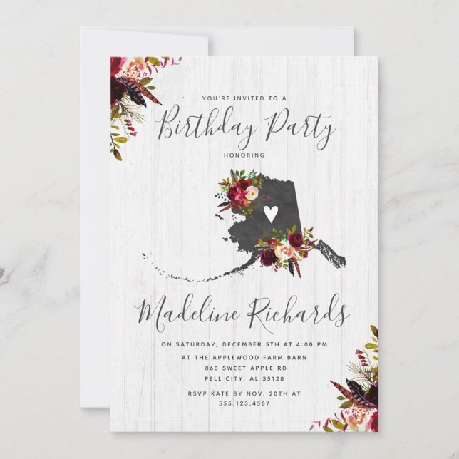 Alaska State Rustic Birthday Party Invitation (Devant)