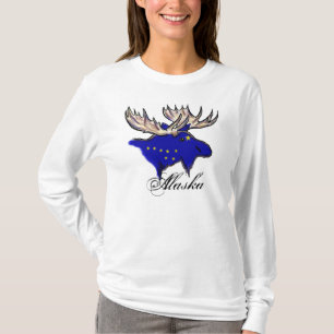 Alaska Stolz Elche Staatsflagge Ladys Hoodie T-Shirt