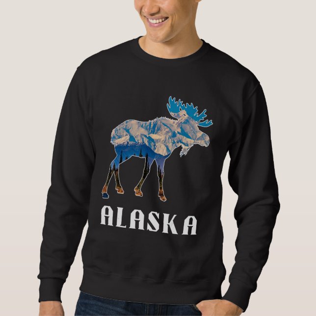 Alaska-Tag-Elch-Schneebedeckte Berge Sweatshirt (Vorderseite)