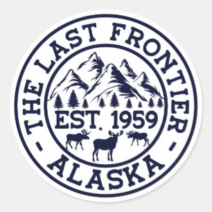 Alaska The Last Frontier Berge Elch Souvenir Runder Aufkleber